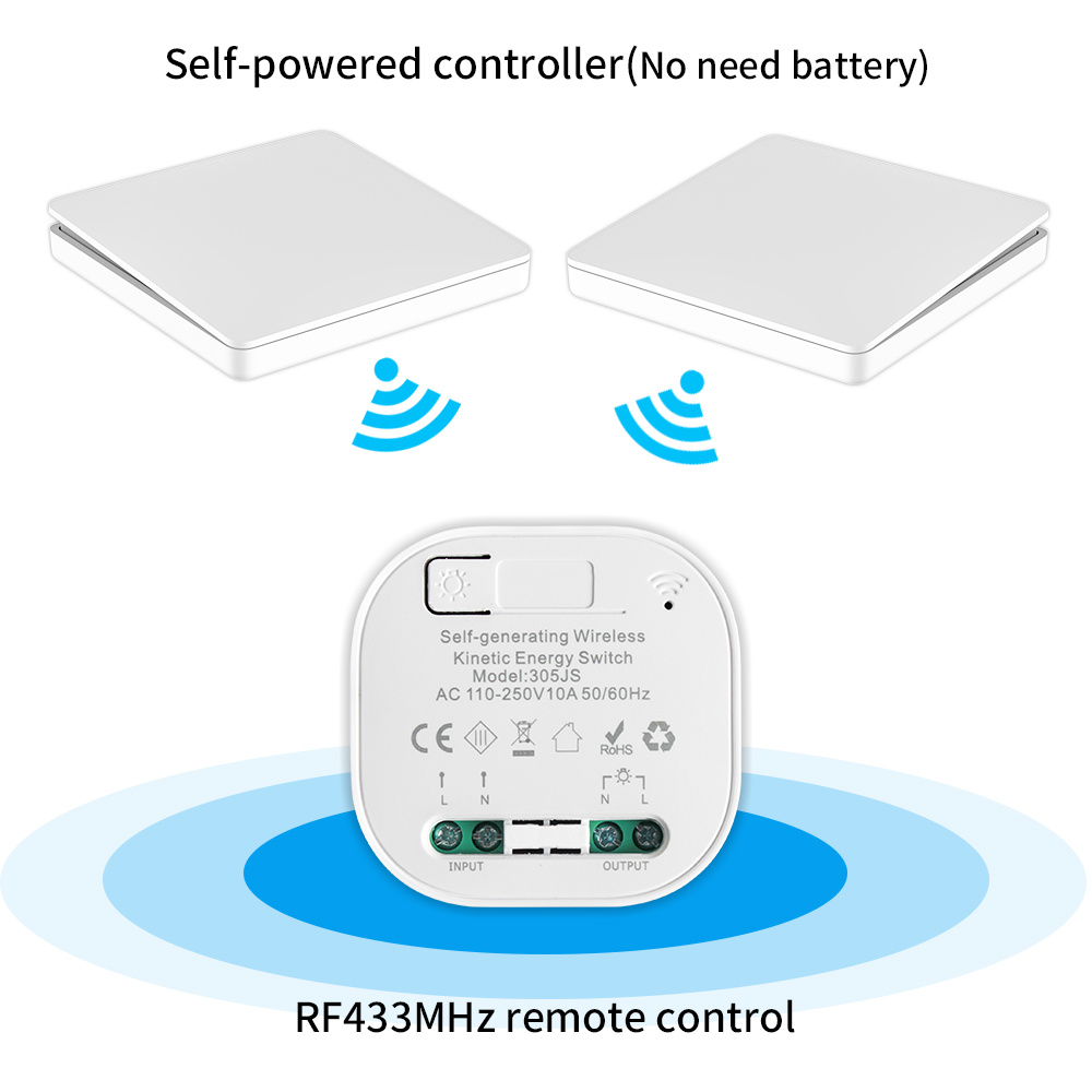 ワイヤレススマートスイッチライト RF433 電池不要防水 110-220V ミニリレー受信機付き住宅改善スイッチセット