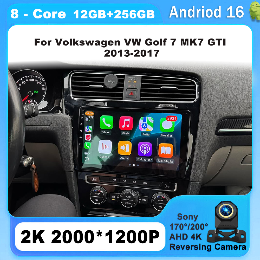 10 "フォルクスワーゲン VW ゴルフ 7 MK7 GTI 2013-2017 Android 16 Carplay カーラジオマルチメディア 8 コア IPS QLED ナビゲーション GPS 5G WIFI BT