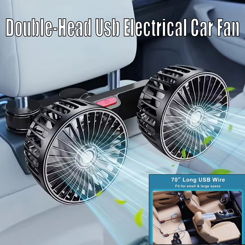 双頭 USB 電気自動車ファン カー用品 360° 回転可能ポータブル自動冷却ファン 2 スピード強風ダッシュブ