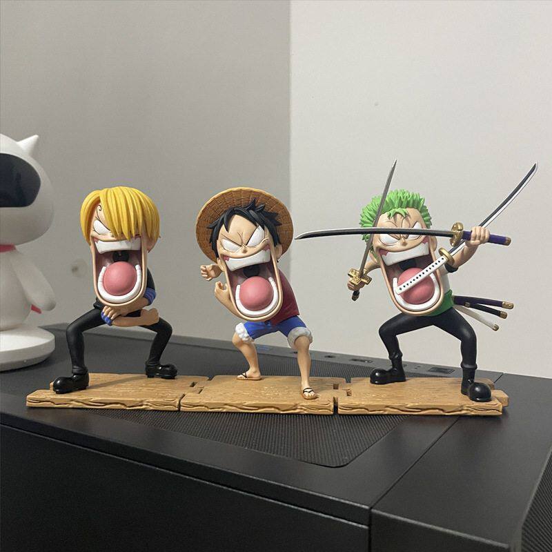 3 ピース/セットワンピースハングリートリオモンキー D ルフィゾロサンジちび面白いフィギュア 15 センチメートルアニメモデル車の装飾玩具デスクトップ装飾ギフト