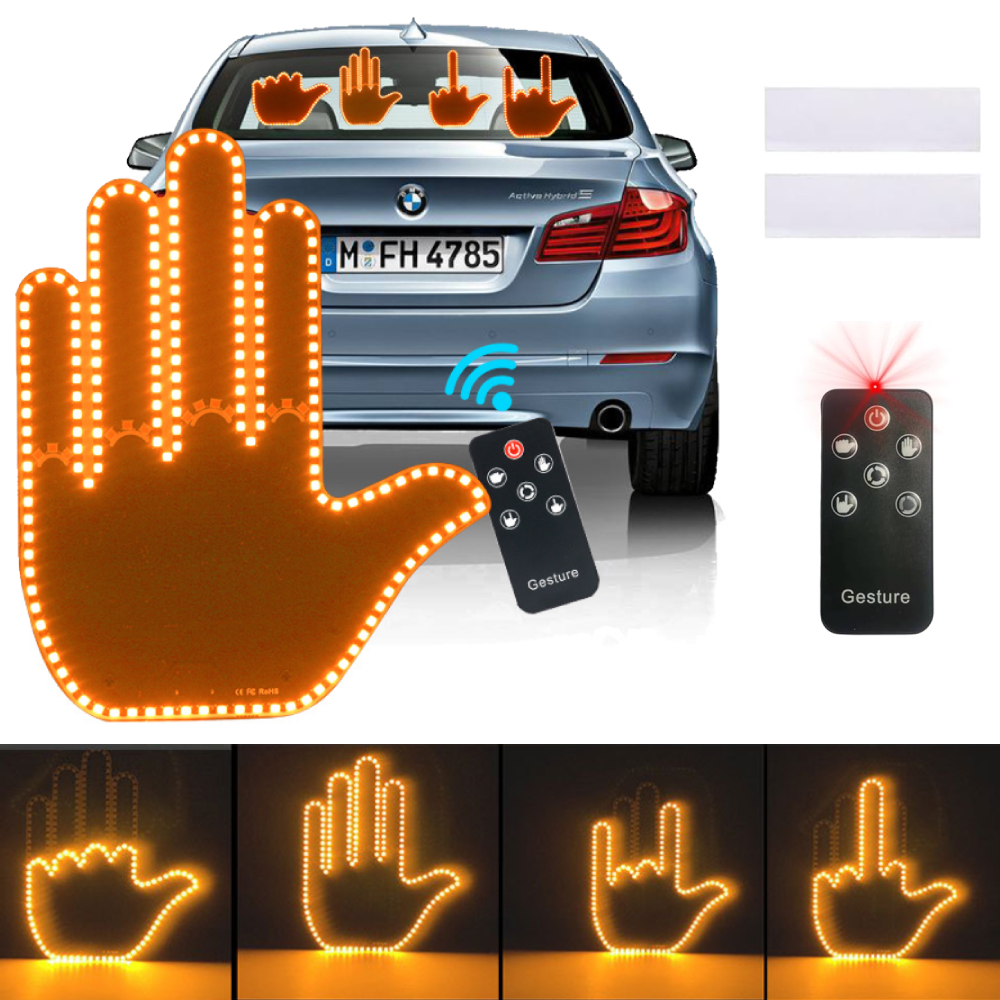 4 ジェスチャーハンド LED インジケーター 車のリアウィンドウ中指用、リモコン付き