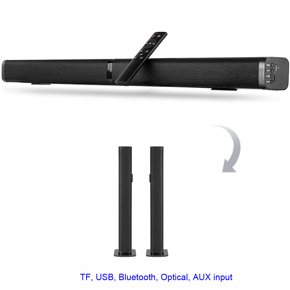 超スリムな取り外し可能な Bluetooth テレビサウンドバー 37 インチワイヤレススピーカー内蔵サブウーファーサウンドバー、光学式 LED テレビ用