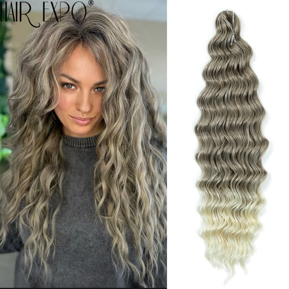 アンナ髪合成ルースディープウェーブ編みヘアエクステンション 24 インチ水ウェーブ三つ編みヘアオンブルアフロカールツイストかぎ針編みヘア