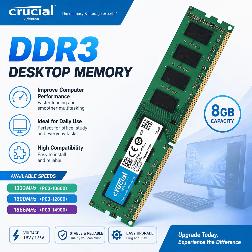 Crucial Memory デスクトップ用 RAM DDR3 DDR3L 8GB 4GB 1333 1866 1600MHz DIMM PC3-10600 PC3L-12800 PC3-14900 1.35V 1.5V PC 非ECC RAM