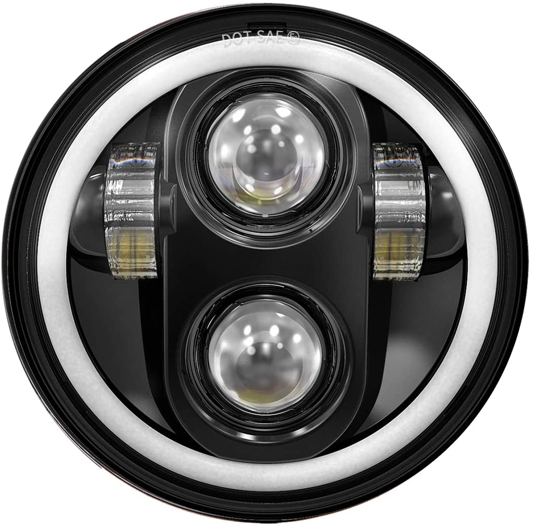 '15-'17 インディアンスカウト 5.75 インチ LED DRL ヘッドライト交換 5-3/4 "オートバイヘッドライトホワイトハローリングアングルアイヘッドランプ