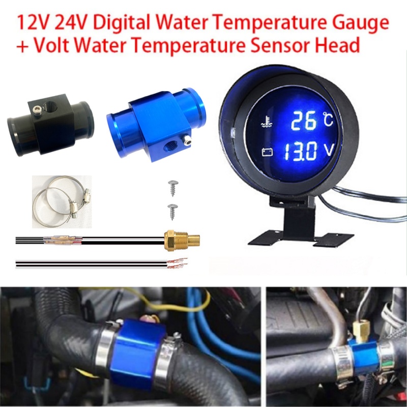 2 で 1 車のトラック温度センサーラウンド LED デジタル水温計電圧計ボルト電圧計 Temperatura モト 12V24V