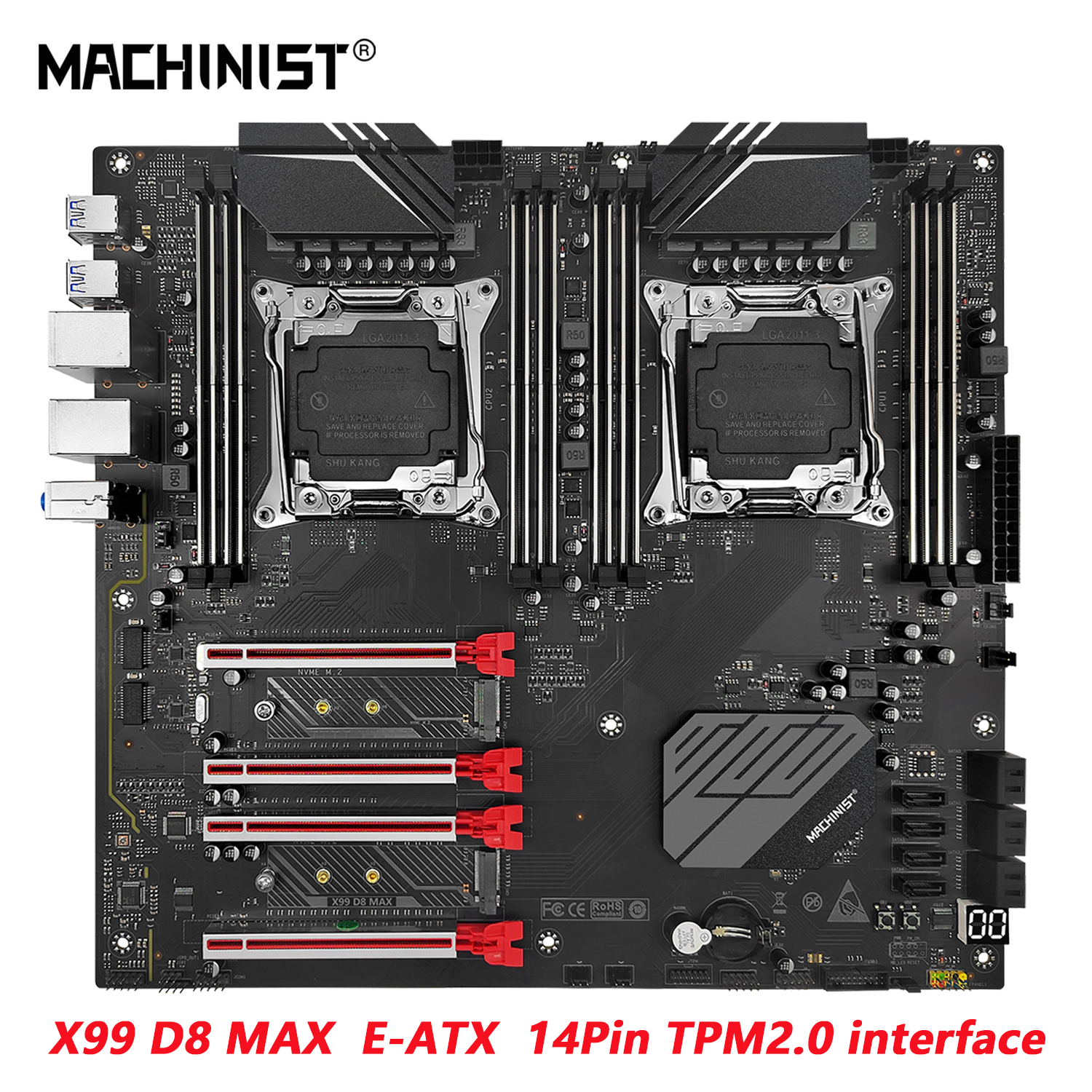 MACHINIST X99 D8 MAX デュアル CPU マザーボード LGA 2011-3 サポート TPM2.0 Intel Xeon E5 V3/V4 CPU および DDR4 RAM 8 チャンネル メモリ USB3.0