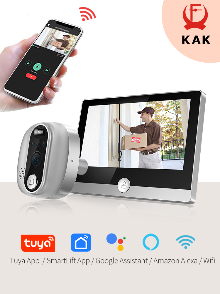 Tuya 1080P WiFi ドアベルカメラ Google Alexa スマートライフビデオのぞき穴 PIR モーション検出器デジタルドアビューアインターホン付き