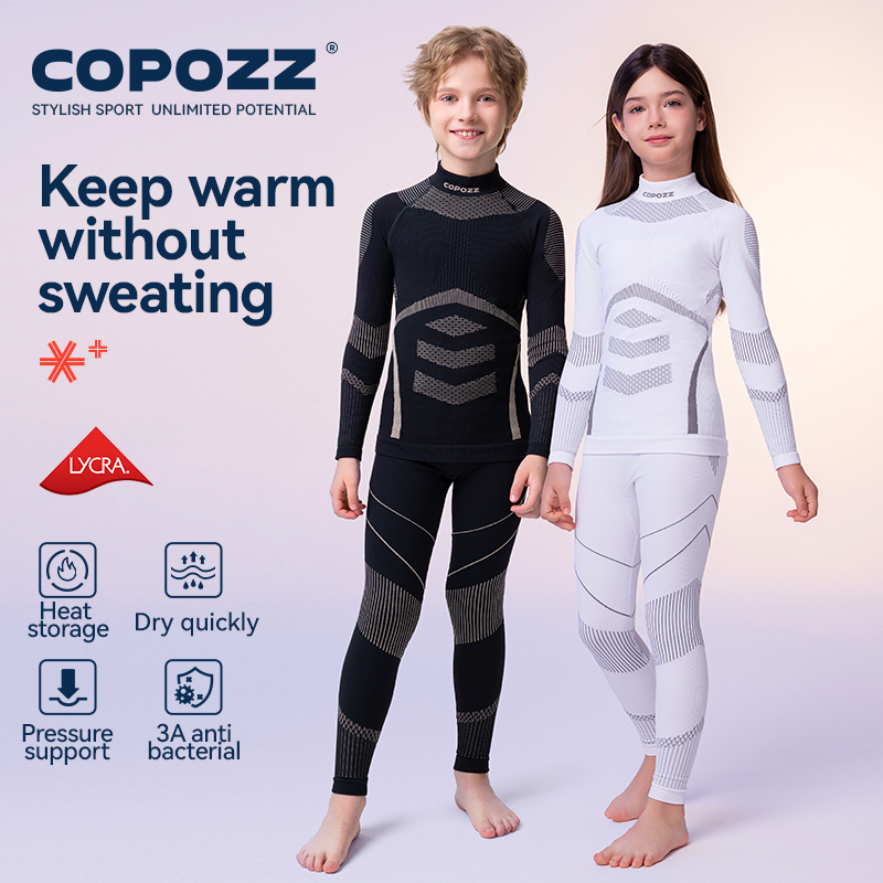 COPOZZ 子供スキーサーマル下着セット速乾性機能圧縮トラックスーツ子供のための通気性ジョンズ少年少女のため