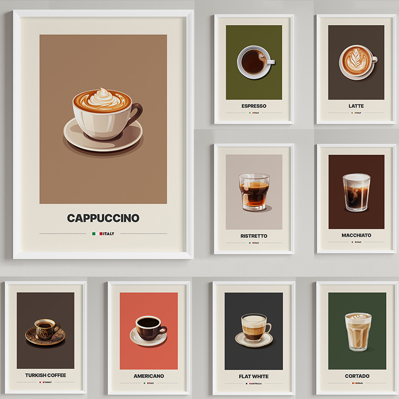 Minimalist Coffee Turkish coffee,Latte,Espresso,Americano Poster Canvas Painting Wall Art Pictures Home Bar Kitchen Cafe Decor