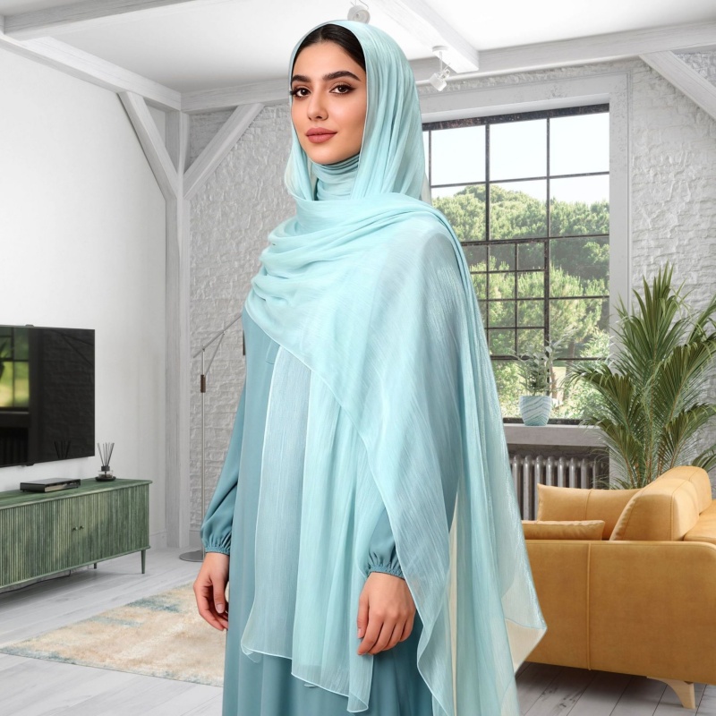 Horetong イスラム教徒ヒジャブマレーシア島シルクしわシフォンロングスカーフソフト通気性クール光沢のあるイスラムヘッドラップショール