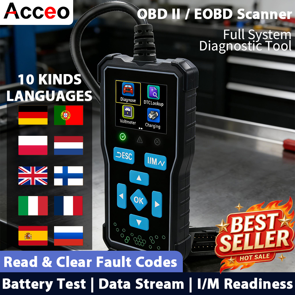 OBD2 スキャナ コード リーダー バッテリー テスター付き車診断ツール クリアな障害コードを読み取る すべての OBD II 車両の I/M 対応