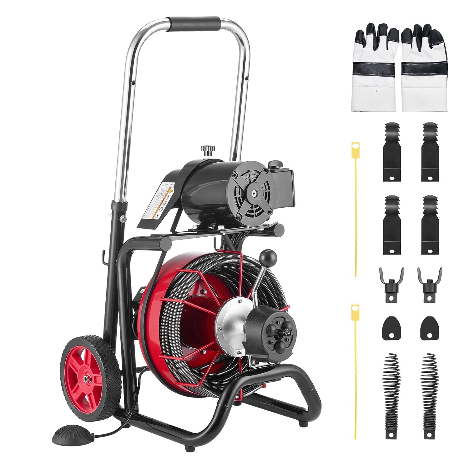 排水管クリーナーマシン 100フィート x 3/8インチ、車輪付き自動供給下水道スネークオーガー、370Wポータブル排水管洗浄機、カスタム