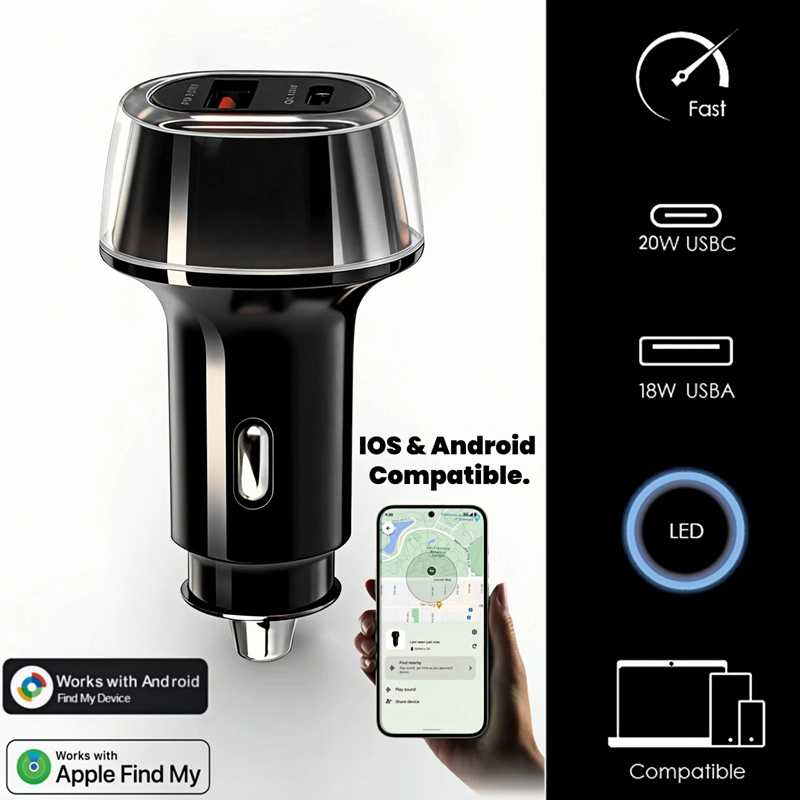 Universal Mini Car Charger Cigarette Lighter USB Type-C Adapter Hidden GPS Locator Track For IOS Find My & Android Find Hub