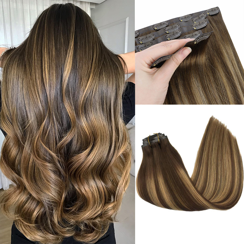 シームレス PU クリップヘアエクステンション人毛目に見えないバレイヤージュオンブルブロンドカラースキン横糸レミーヘアエクステンション 150 グラムクリップ