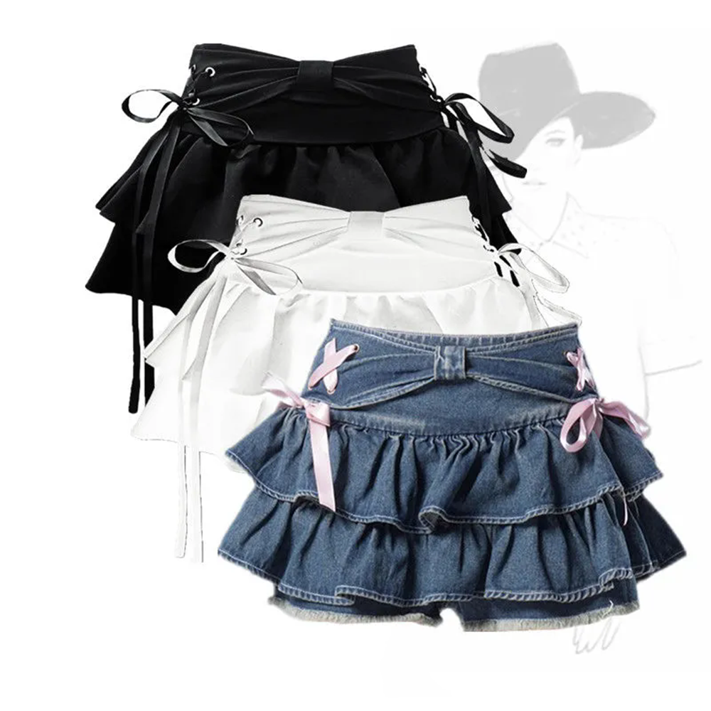 新しいファッション女性ホットガール甘いかわいい弓ヴィンテージ Y2k 服アメリカンストリートセクシーな夏の A ラインゴシックミニデニムスカート