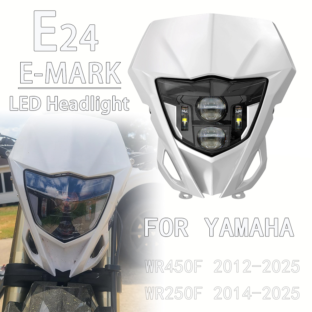 E24 LED ヘッドライトヘッドランプヤマハ WR450F WR250F WR 450 250 F 2014-2024 2025 オートバイヘッドライトランプ W/DRL マスクフェアリング