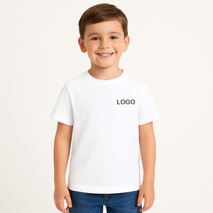無地の子供用純綿Tシャツ、半袖丸首男の子用Tシャツ、無地の白い子供用Tシャツ、サンプルからのオーダーメイド