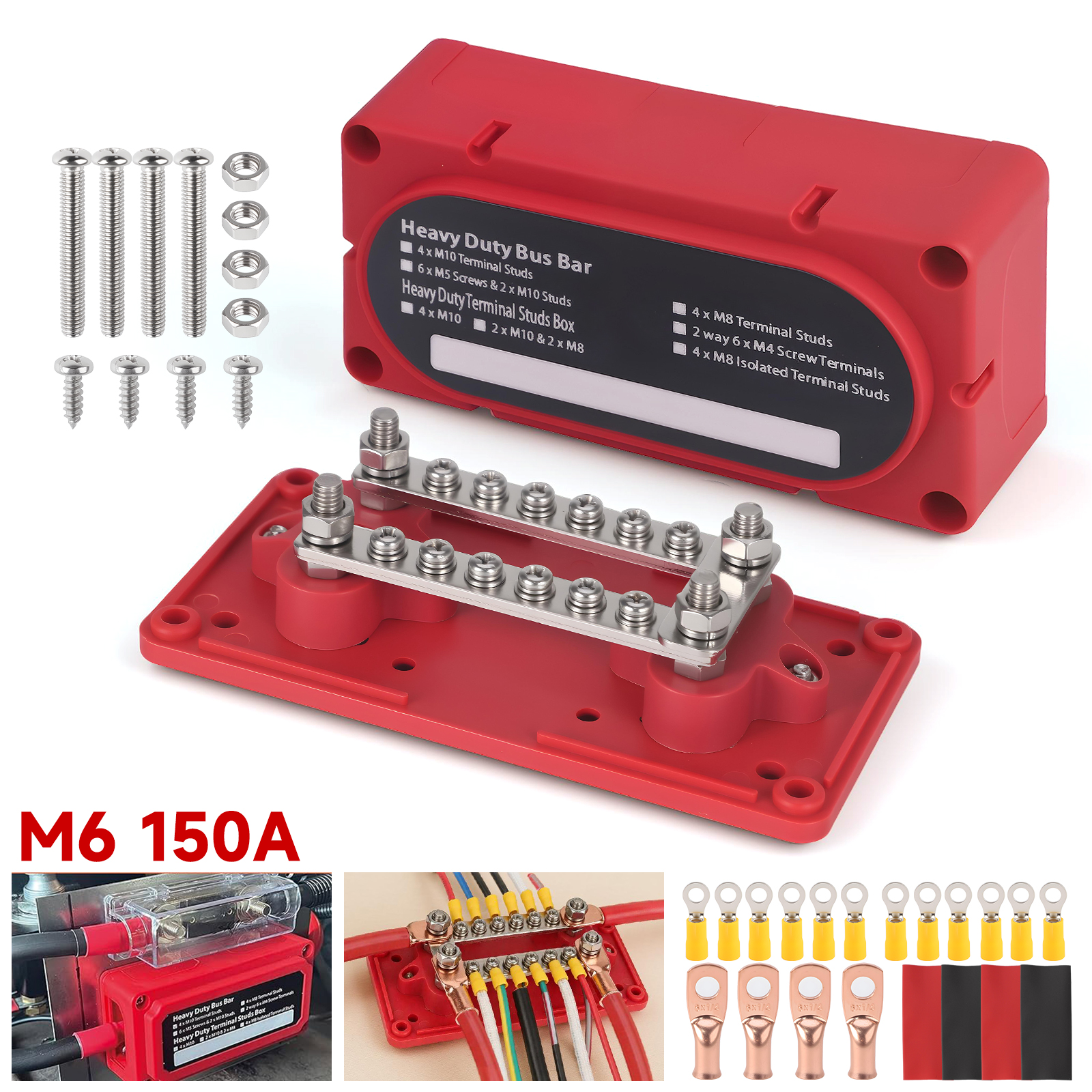 M8/M6 スタッドバスバー 300A 48V DC バスバーボックス端子配電ブロックバッテリーバスバー車のトラックマリンボート車両用