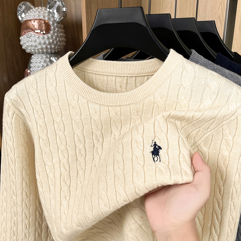 高級メンズブランド春高品質ニットセーターラウンドネックジャガード刺繍長袖プルオーバーレジャーファッションメンズC
