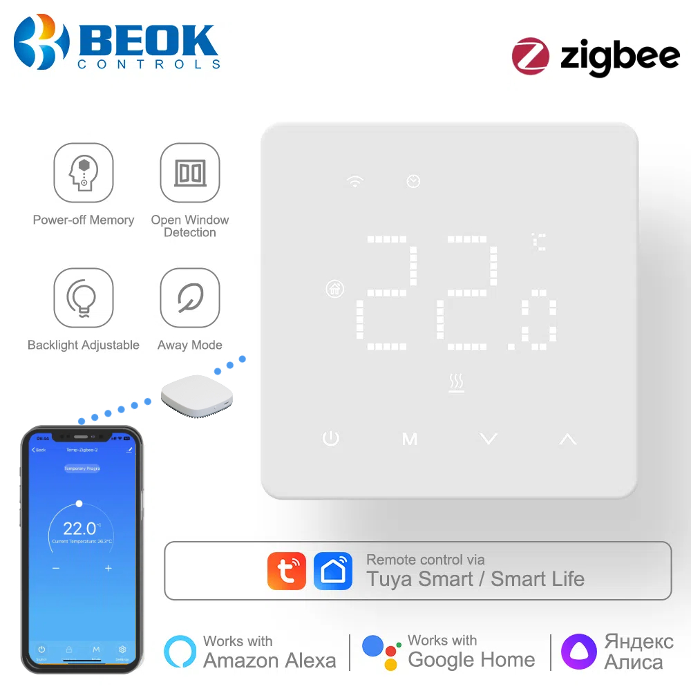 Beok Zigbee 床暖房サーモスタット Tuya プログラム可能なスマート ホーム温度調節器 Alexa Google Home アリス付き