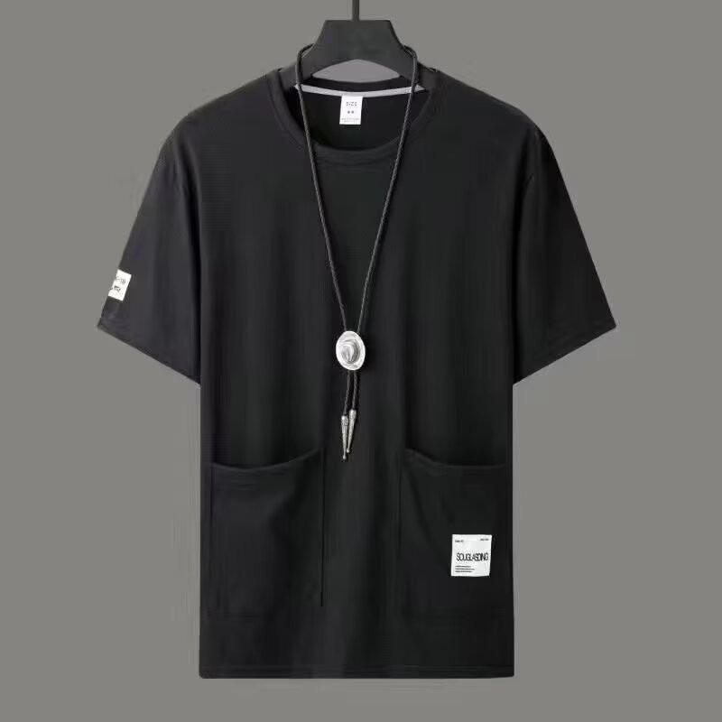 新着オールマッチポケットルーズメンズ半袖ハンサム夏薄い 180 グラム固体通気性ベーストップカジュアル Tシャツ
