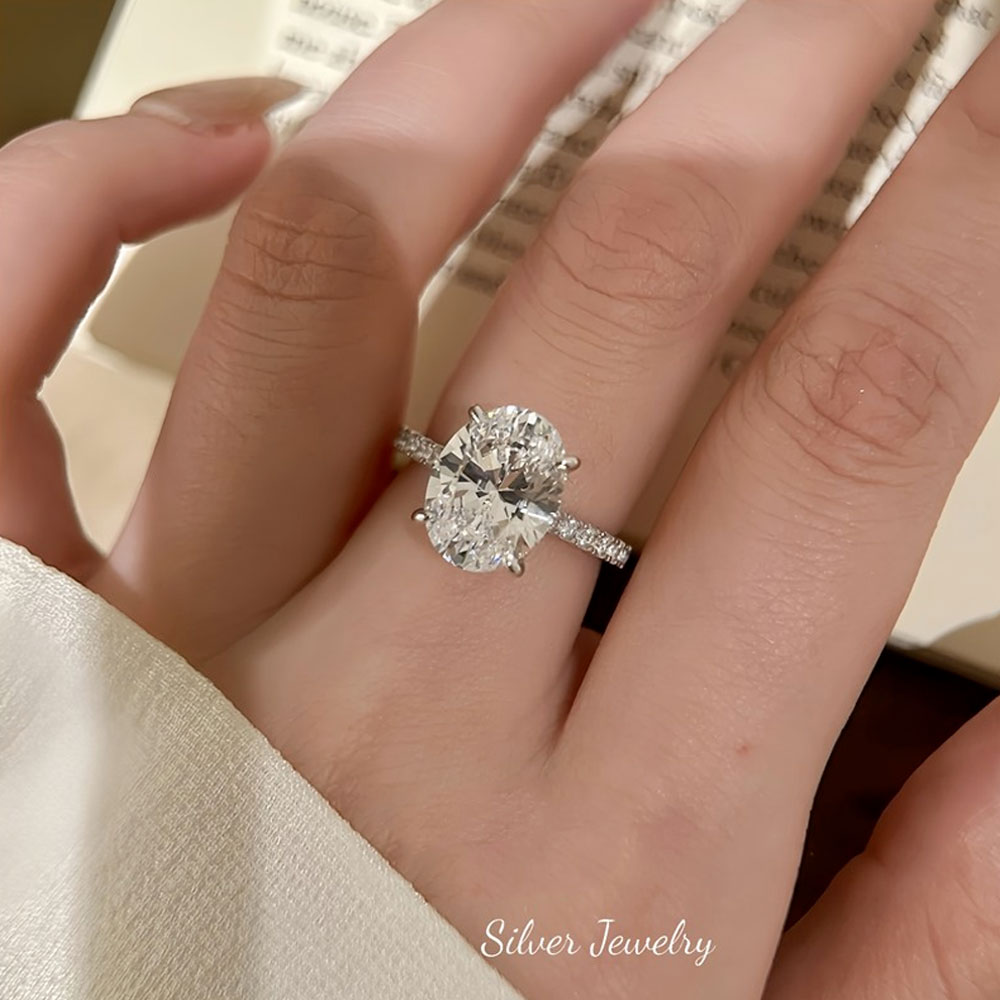 LYEE CYEE 925 スターリングシルベゴージャスな光沢のあるモアッサナイトオーバルストーンリング女性の婚約結婚式の高級高品質ファインジュエリー