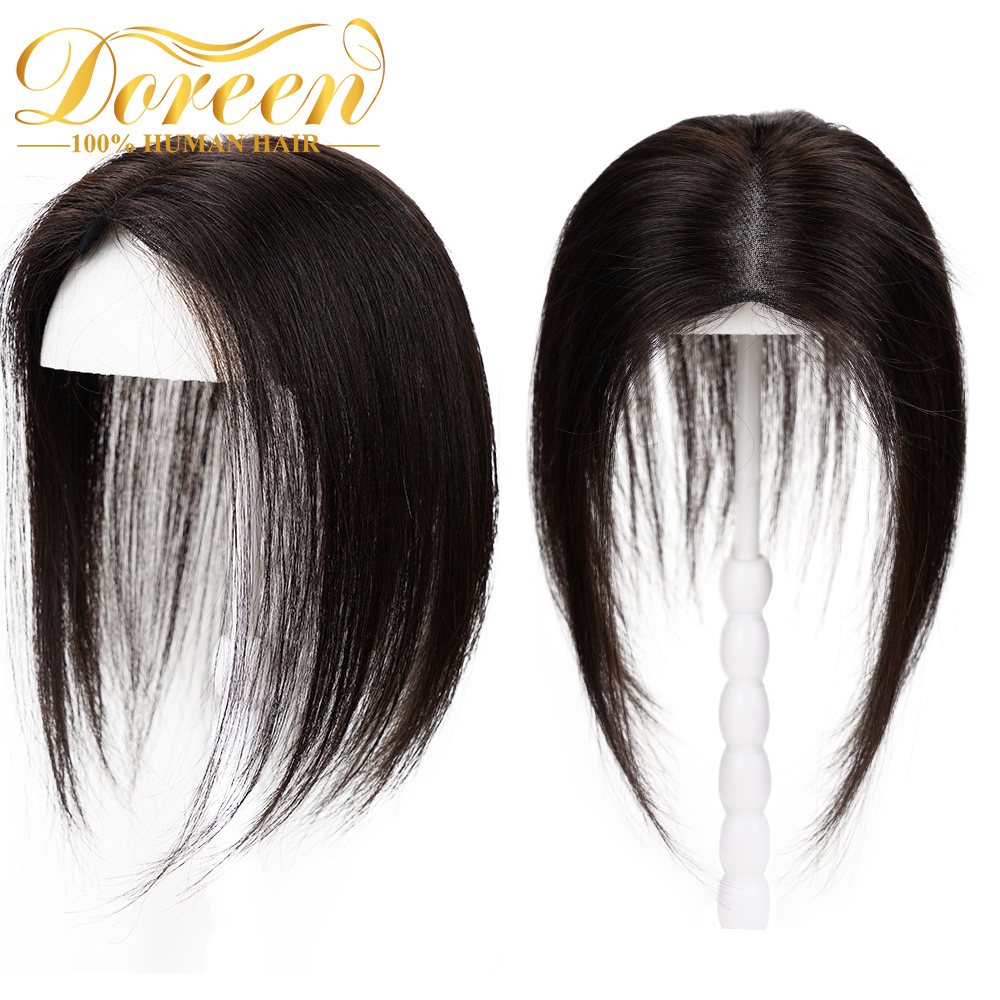 Doreen 100% 人毛トッパー 10 インチ 35 センチメートル黒レーストッパー目に見えないトッパーヘア脱毛用薄毛薄毛追加ボリューム 9*14 センチメートル