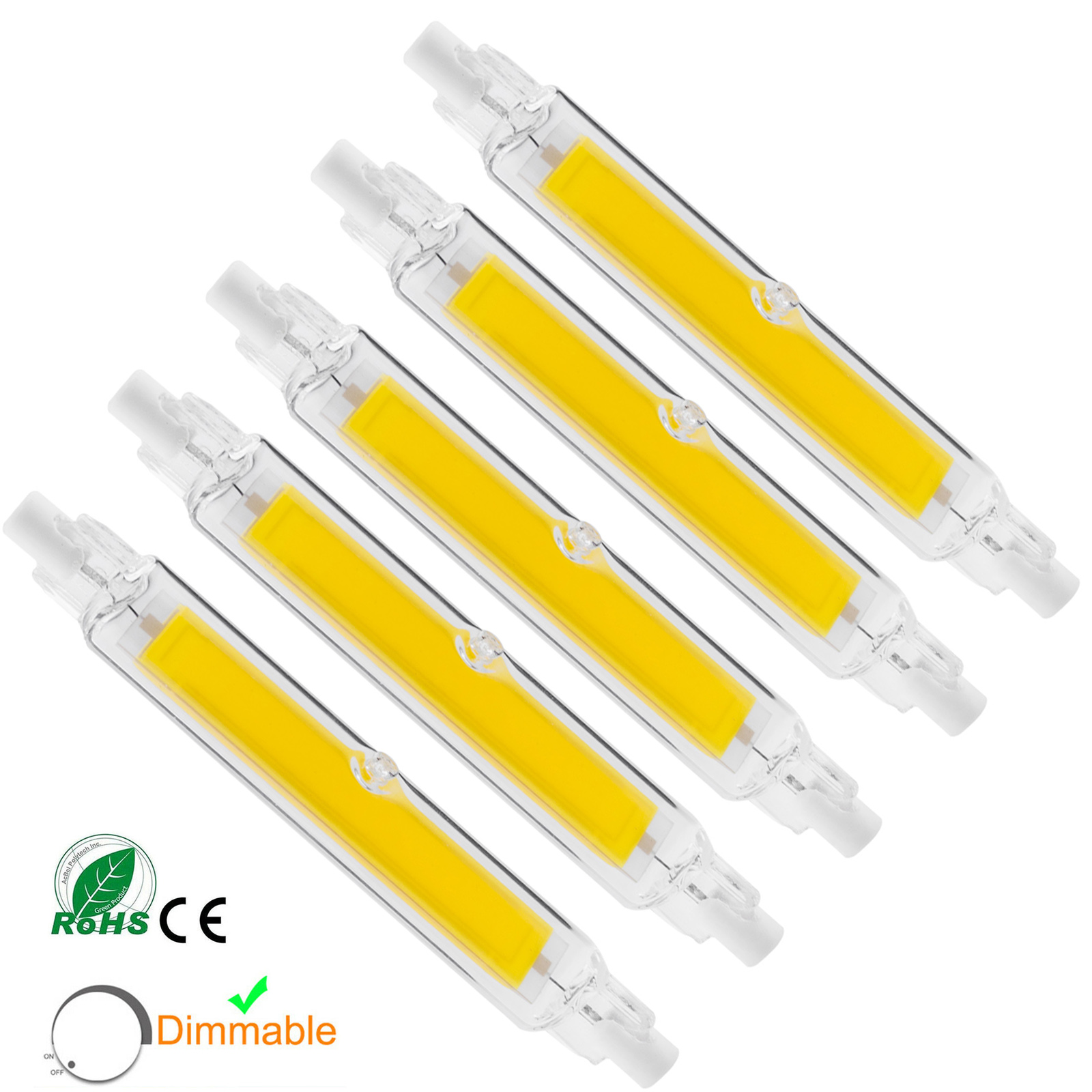 5 個調光可能な R7s COB LED 電球セラミックガラス管ライト 78 ミリメートル 118 ミリメートル 7 ワット 12 ワット 15 ワット 25 ワットハロゲン交換スポットライト投光器ランプ