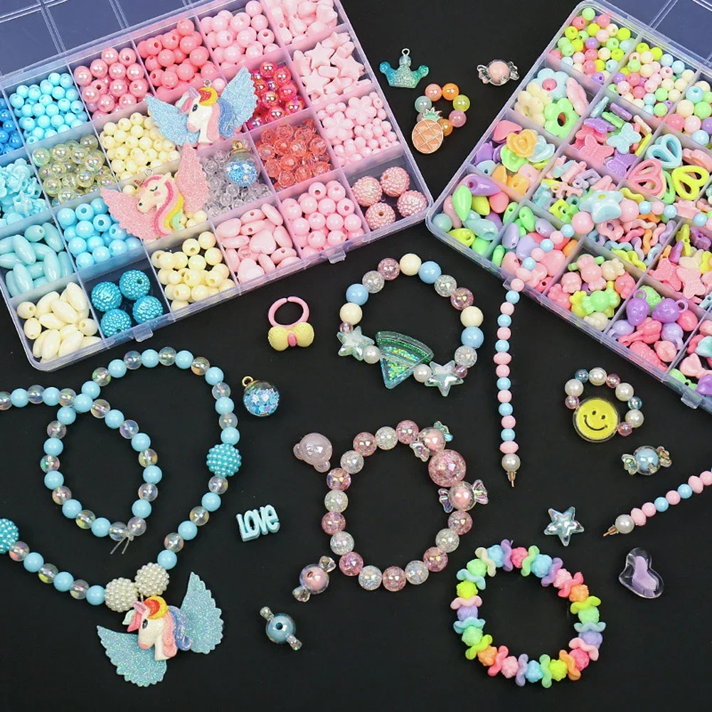 Diy ブレスレット作成キットビーズネックレスマニュアルおもちゃ女の子のための真珠ゲーム手作り子供のギフト馬素材弾性子供