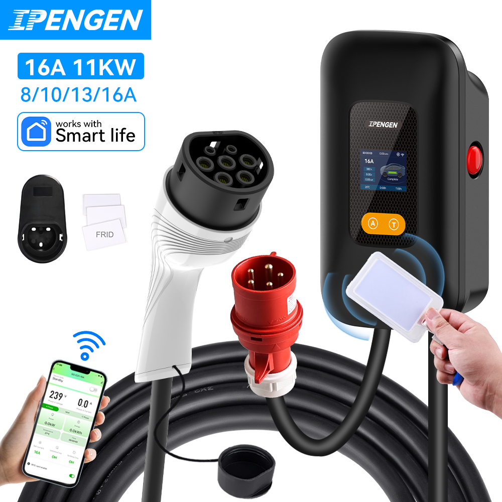IPENGEN 11KW Cee プラグ EV 充電ステーション 3 相 16A 充電器 Type2 IEC62196 アプリ制御 EVSE 充電ウォールボックス電気自動車