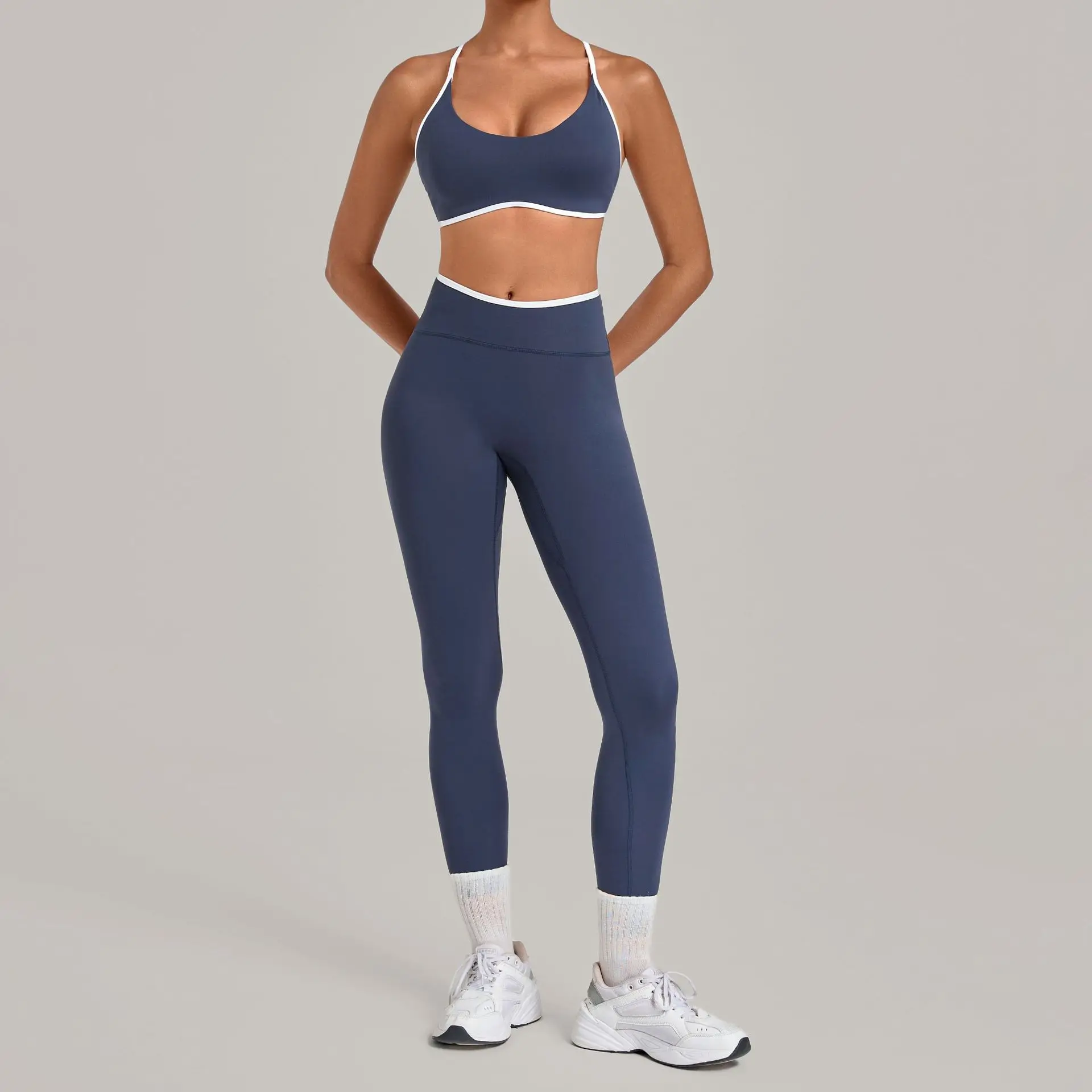 卸売ジムセット女性スポーツウェアジム服女性アクティブウェアヨガセットフィットネスとトレーニングアパレル 2552 8203 XL ネイビーパープル