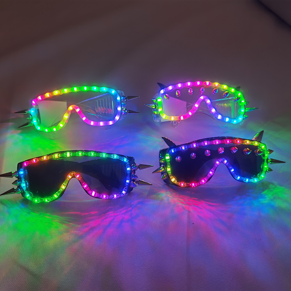 フルカラーリモート点滅 LED グローメガネ LED リベットパンク Glasse LED 成長ライトパフォーマンスステージ衣装服