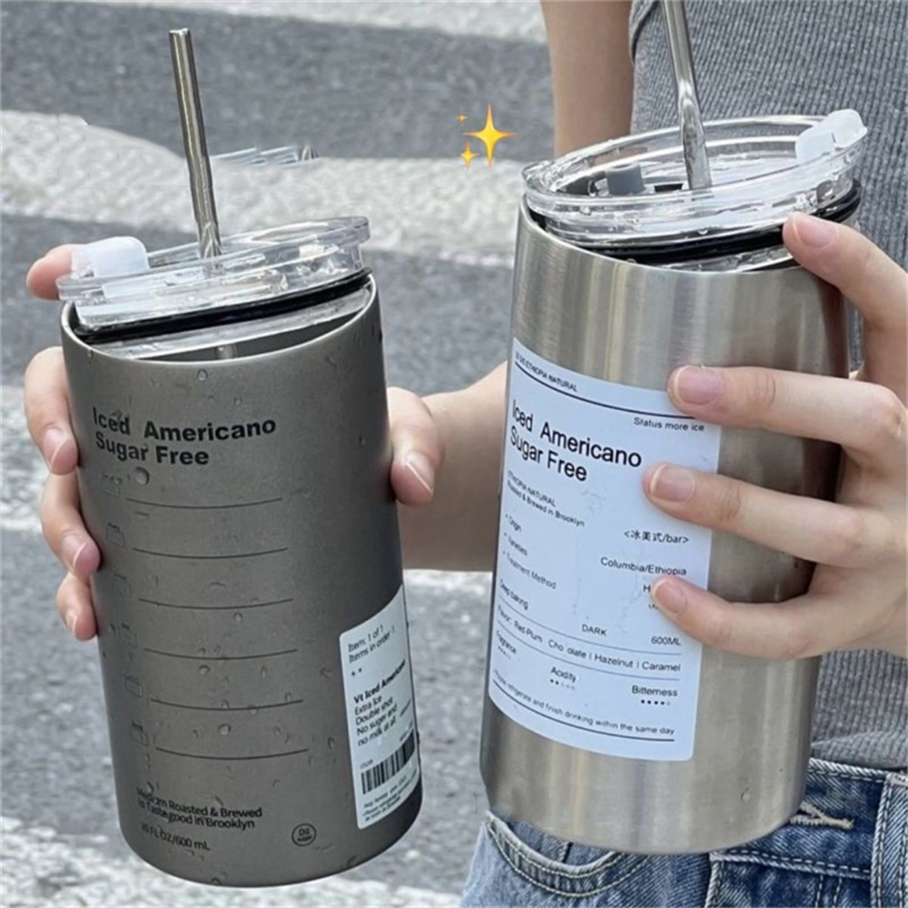 600 ミリリットル魔法瓶ポータブルステンレス鋼コーヒーカップ魔法瓶ストロー断熱ドリンクウェア付き BPA は含まれません