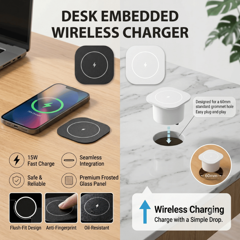 15 ワット内蔵ワイヤレス充電器フラッシュマウントデスクトップ充電ステーションブラックホワイト米国 EU 英国プラグ急速充電オフィスホーム