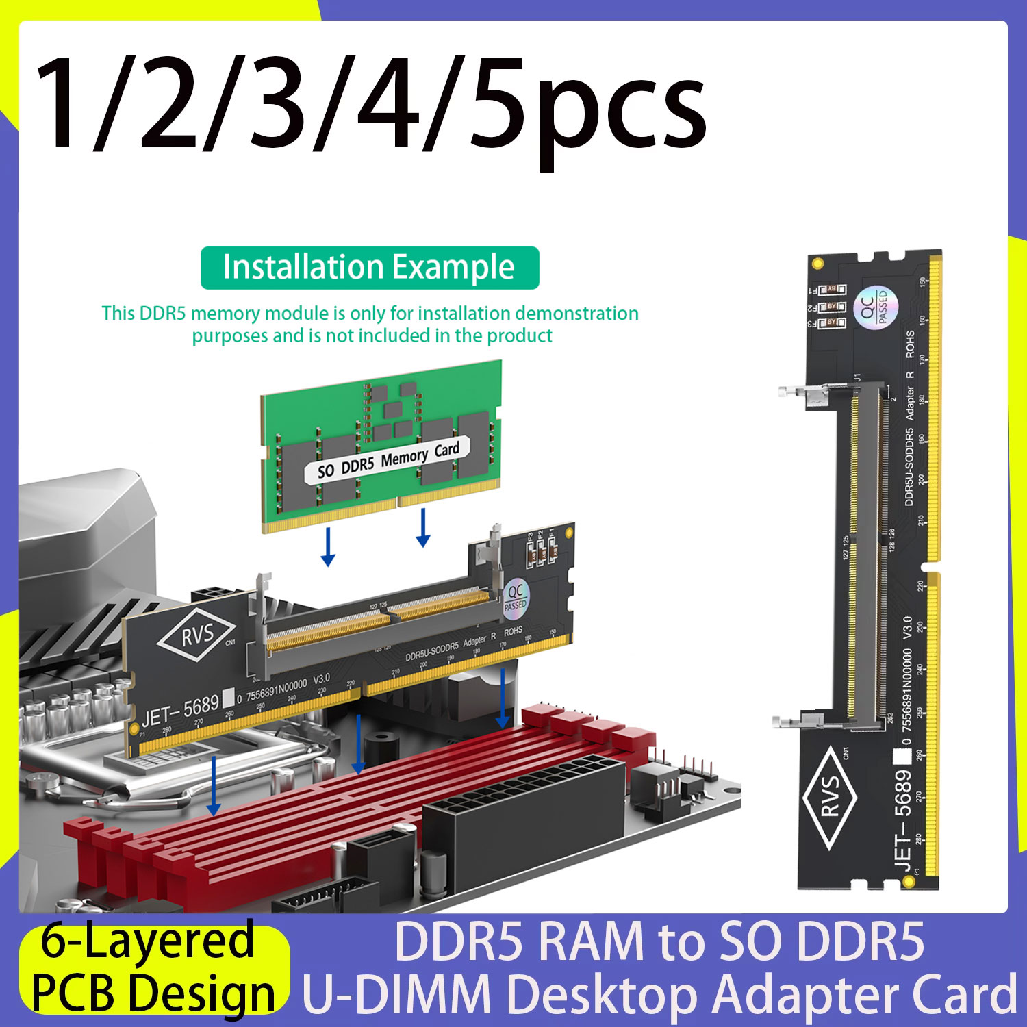 ノートパソコン用DDR5 RAMからSO DDR5 U-DIMMデスクトップマザーカードメモリテスターSO DDR5からDDR5 U-DIMMコンバーター6層基板設計