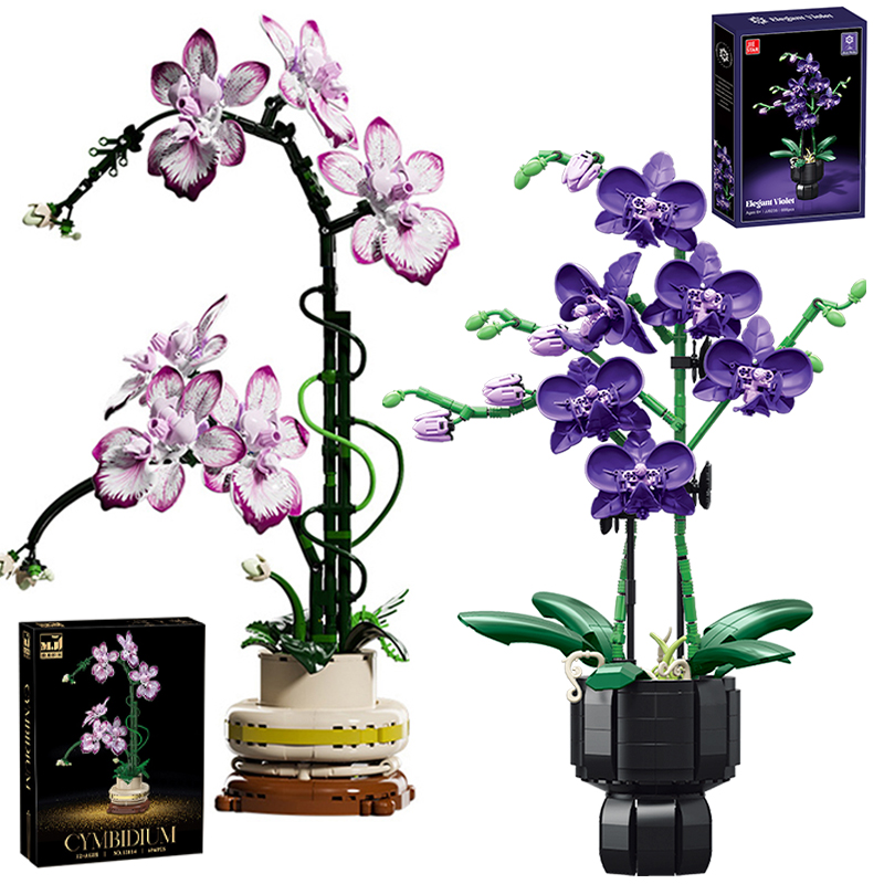 クリエイティブ蘭シンビジウム永遠の花鉢植えビルディングブロックシミュレーション胡蝶蘭 DIY レンガおもちゃバレンタインギフト