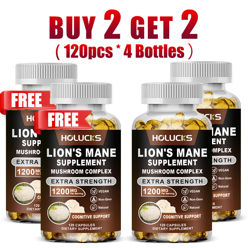 HOLUCKS Organic Lion's Mane Mushroom Capsules, Support Adapt Stress, Focus & Immune Health, Promoting Well-being