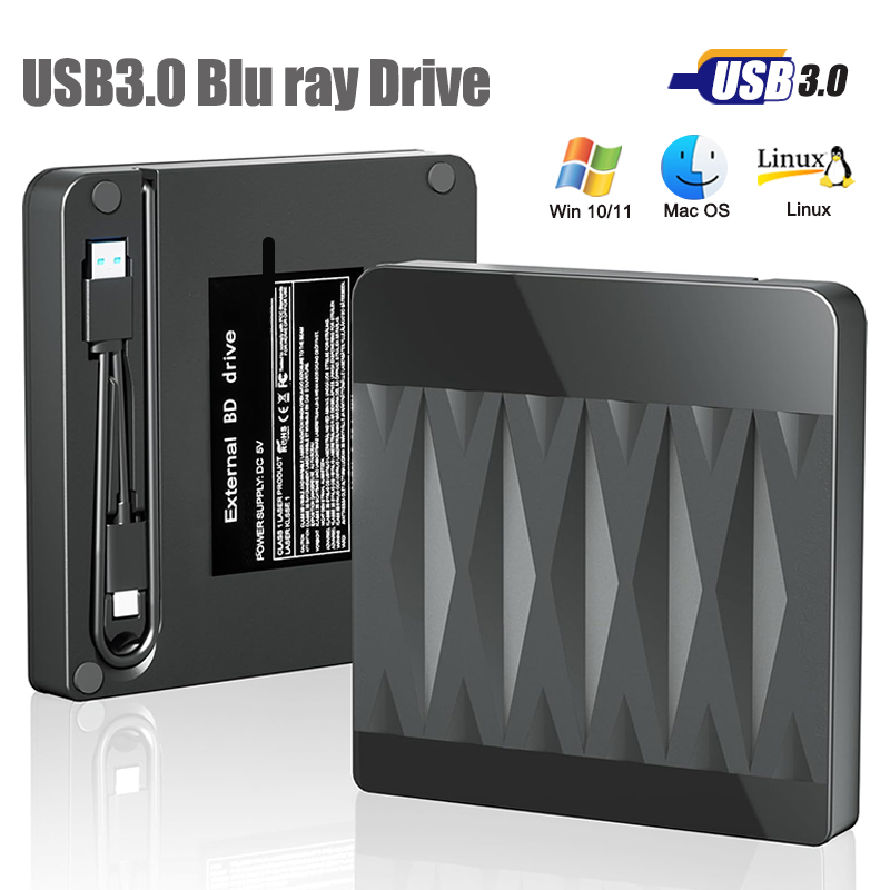 USB3.0 外部ブルーレイドライブサポート 50GB BD/CD/DVD-ROM リーダーバーナー CD DVD RW プレーヤー ラップトップ PC Windows 11 10 Mac OS 用