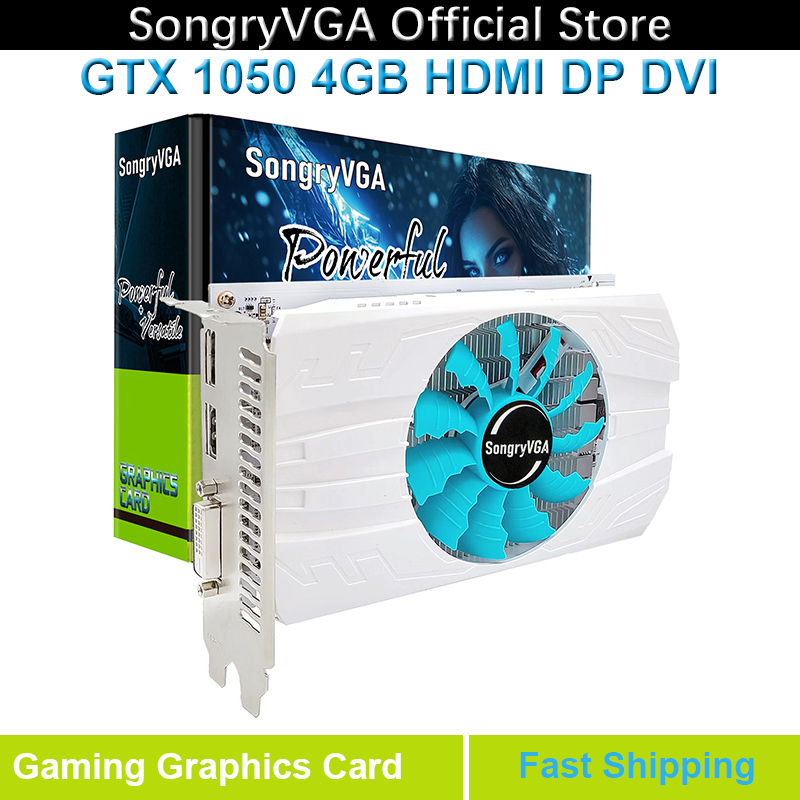 SongryVGA GTX 1050/1050 Ti 4GB ゲーミンググラフィックカード、GDDR5 128ビット PCIe 3.0 x16対応ビデオカード、HDMI/DP/DVI出力ポート搭載