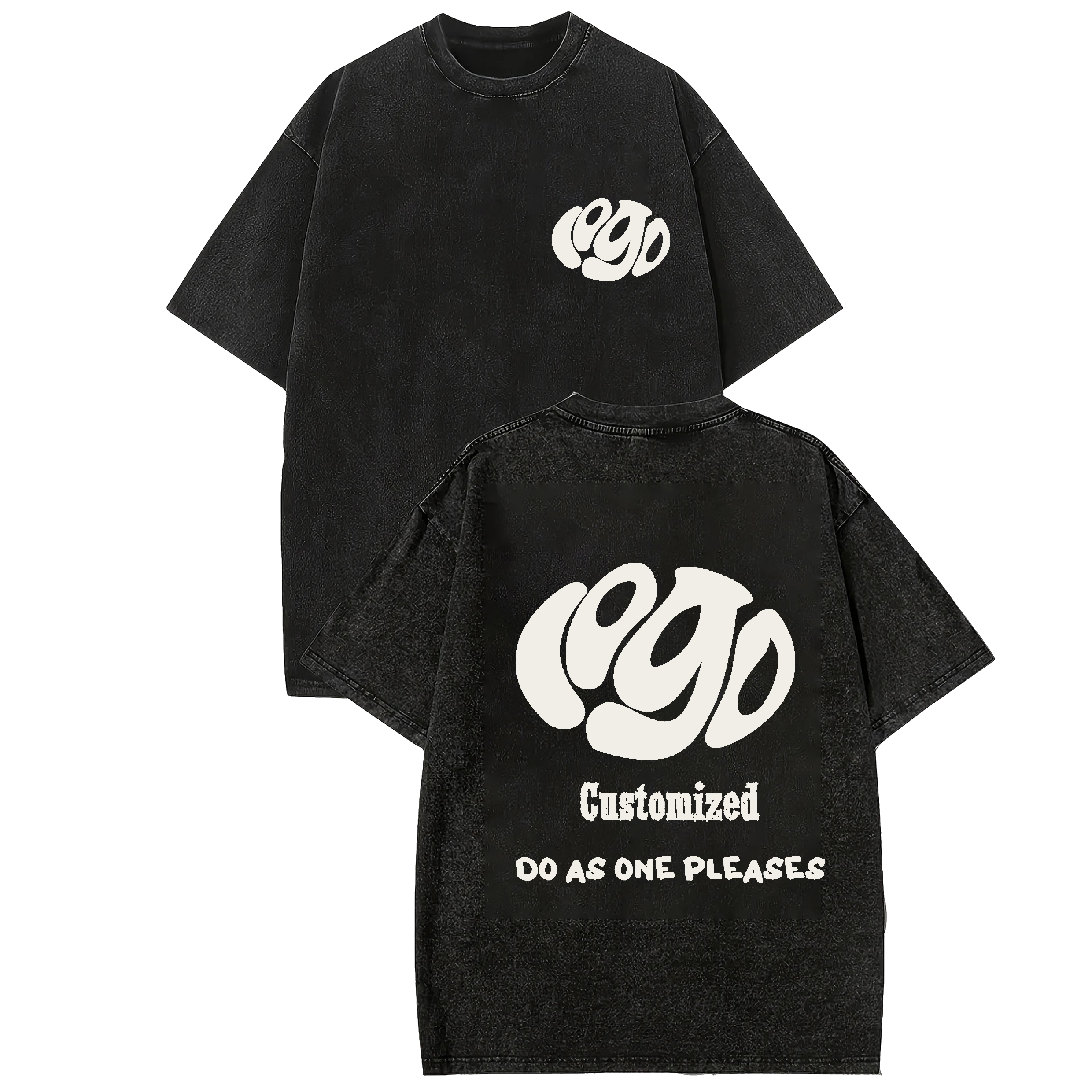カスタムあなたのロゴヒップホップストリート男性綿 100% Tシャツ特大ウォッシュトップ Tシャツユニセックス夏レトロブランドパーソナライズ