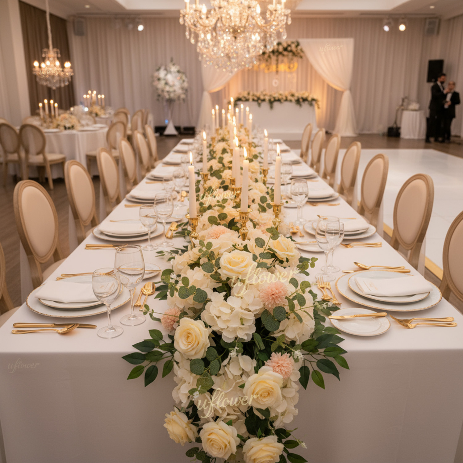 Uflower 50/100 センチメートル人工バラ牡丹の花行結婚式の背景アーチ装飾パーティーステージテーブルセンターピースフラワーアレンジメント