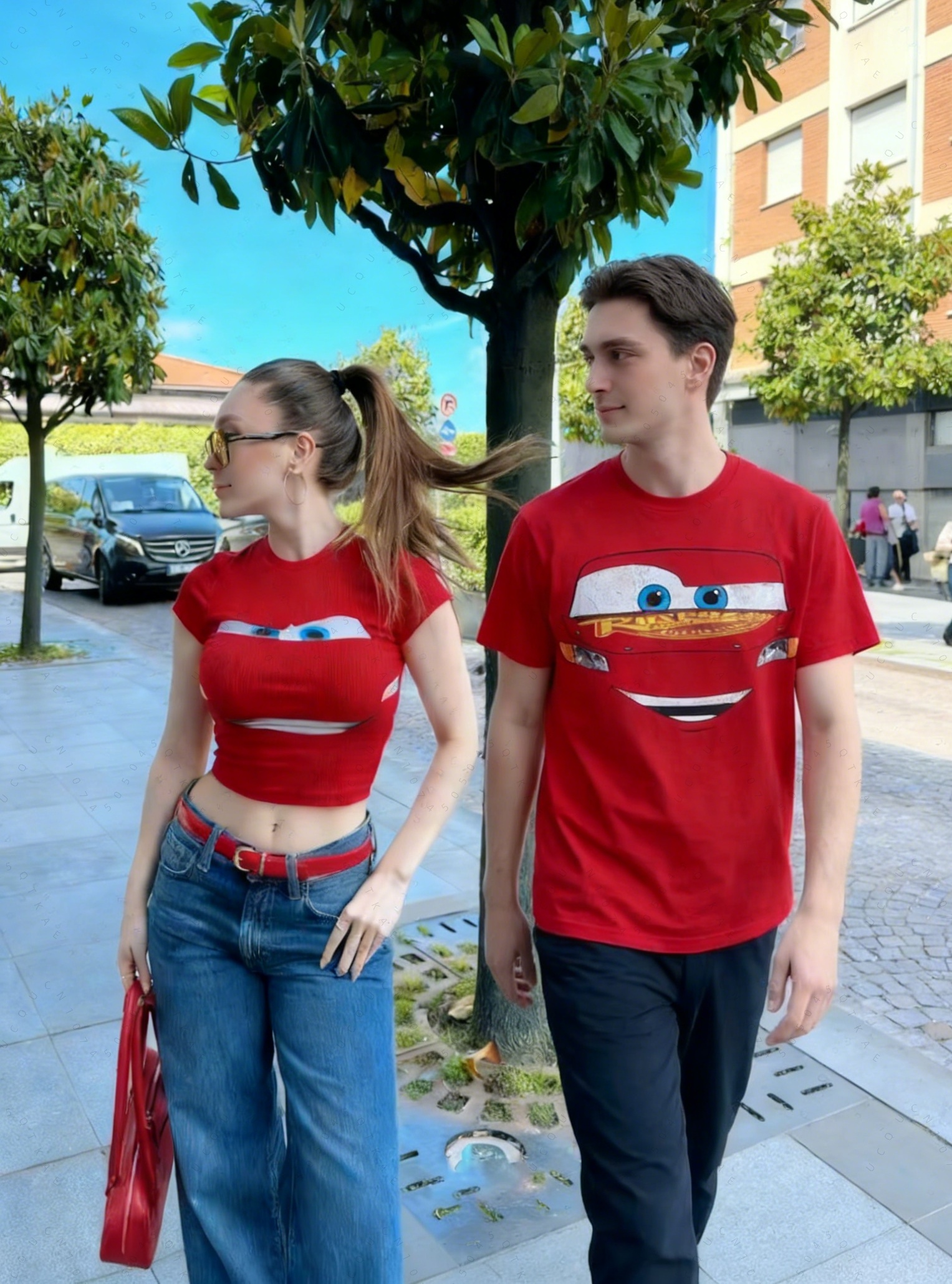 2026 ユーモラスで機知に富んだクラシックアニメ Tシャツ家族マッチングカップル子供かわいい車映画親子ホリデービーチトップス