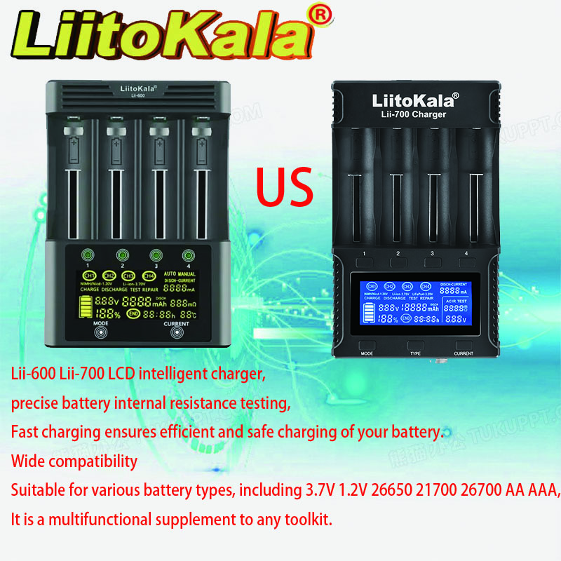 LiitoKala バッテリー充電器 Lii-600 Lii-700 液晶 3.7V 1.2V 26650 21700 26700 AA AAA テスト容量
