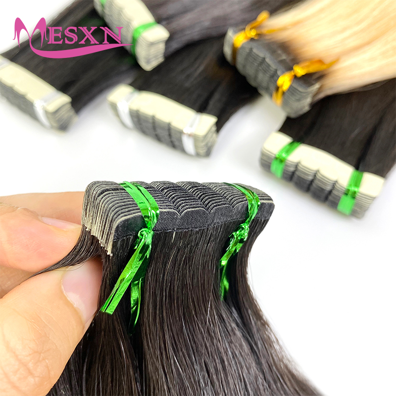 MESXN ミニテープヘアエクステンション 100% 人毛本物の自然なヘアテープブラックブラウンブロンドはサロンのためにパーマと染色することができます