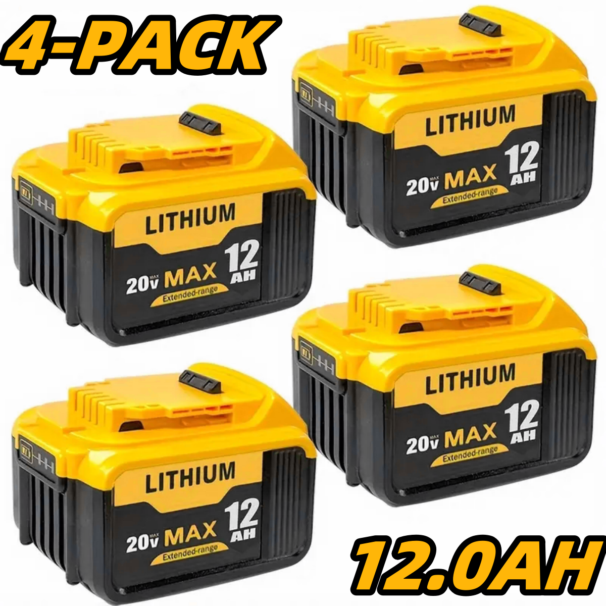 1/2/4パック 20V 12Ah Dewalt 20V Max ツール用交換バッテリー (DCB201、DCB200、DCB204、DCB206、DCB203) - 互換性あり
