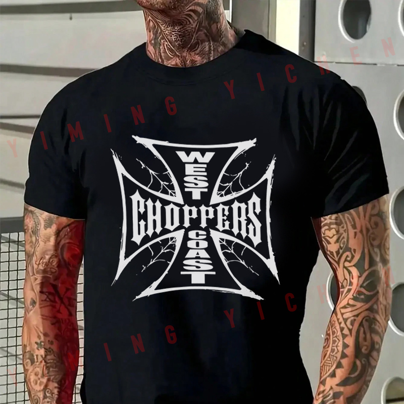 チョッパーオートバイパターン男性 Tシャツモト綿夏 O ネック半袖ファッションヒップホップ Tシャツ