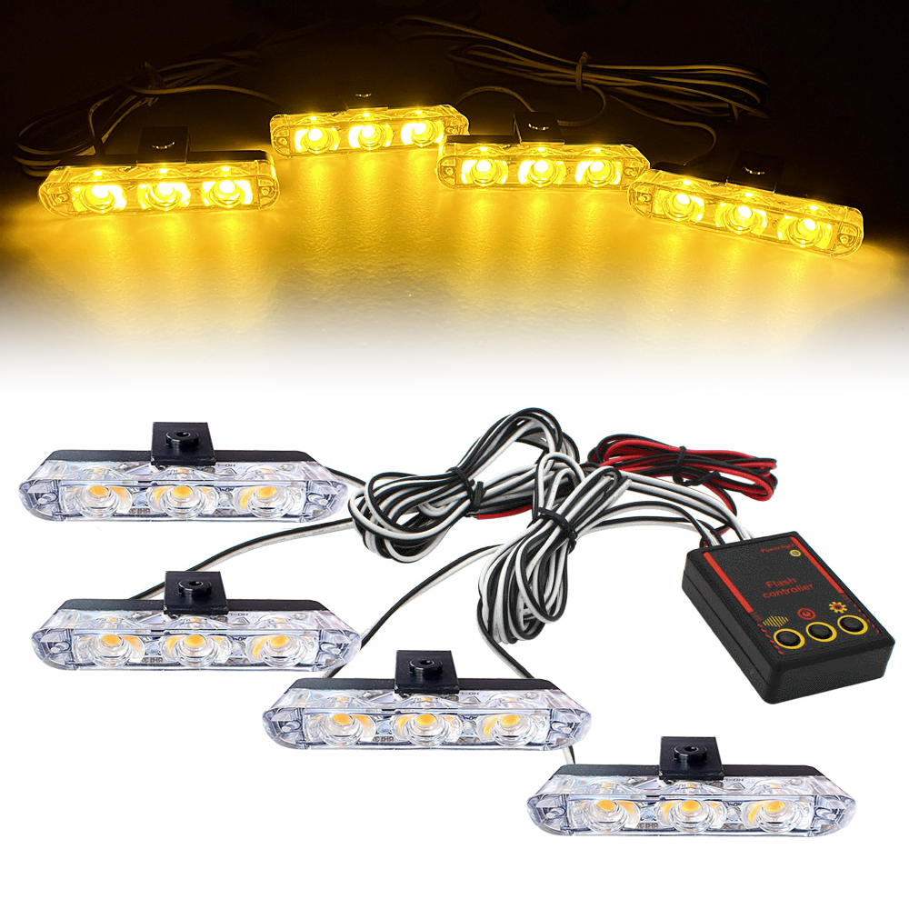 12V 車グリルストロボライトヘッド 4x3 LED ミニフラッシュランプデイタイムランニングライト警察緊急警告信号灯ビーコン