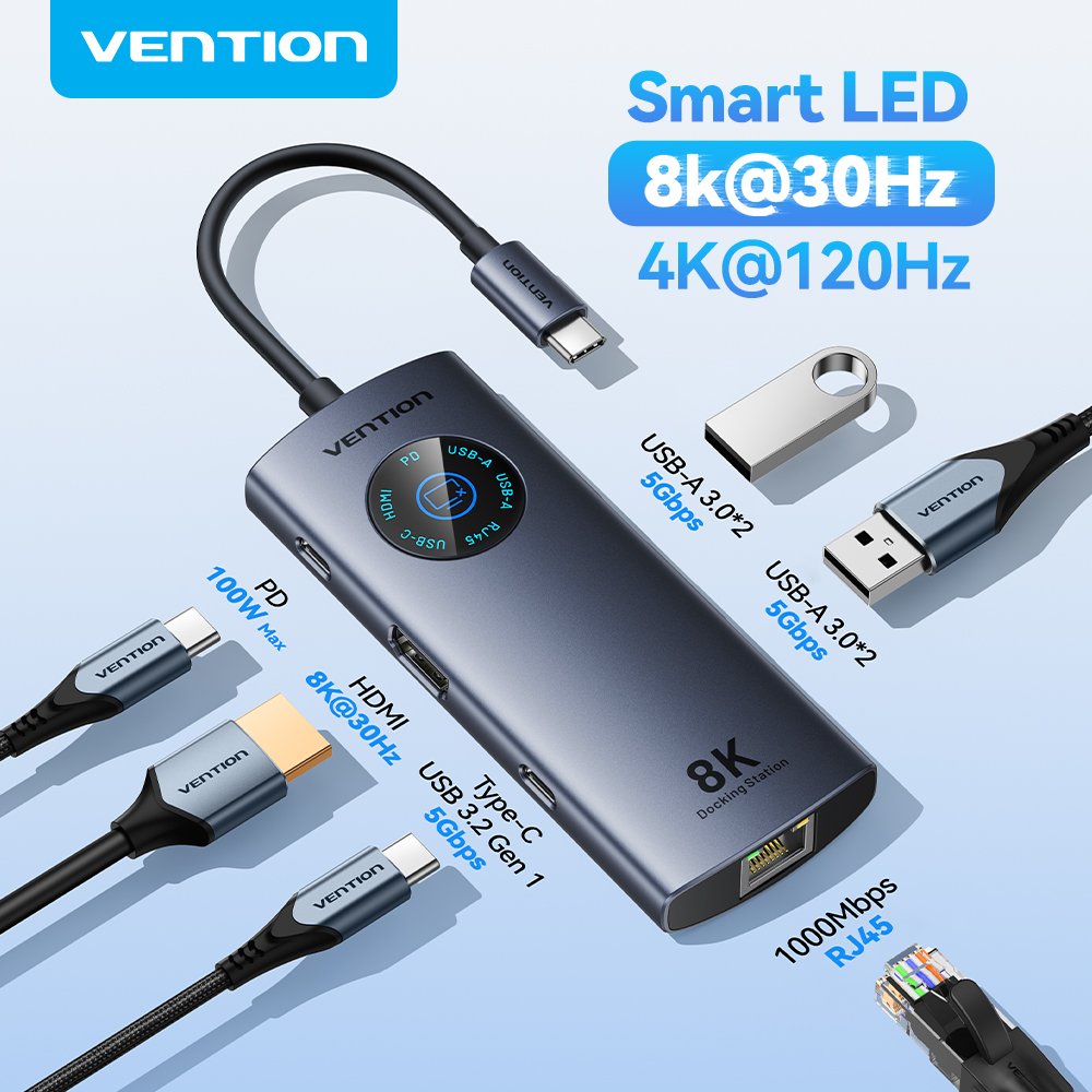 Vention USB C 8K 4K HDMI ハブ LED ディスプレイ USB A C 3.0 3.2 Gen1 イーサネット 1000Mbps アダプター MacBook iPad HP Dell Samsung ラップトップ用