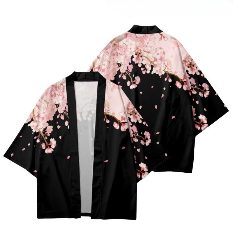 日本の伝統的な服桜着物ファッショナブルなプリント羽織男性女性アジアン服ロールプレイングカーディガン